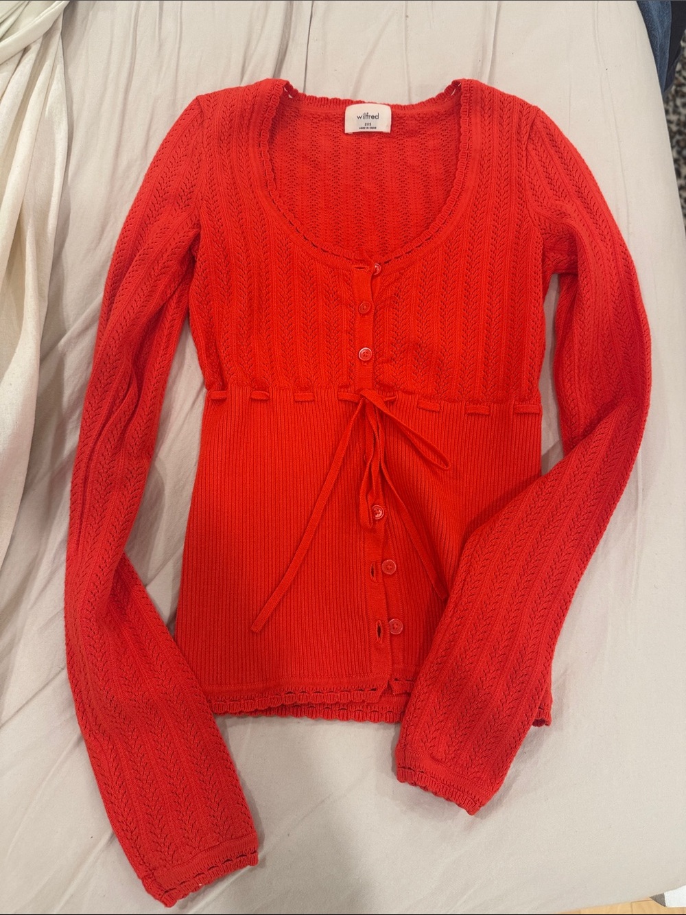 Wilfred Bright Red Knit Button-Front Long Sleeve Top